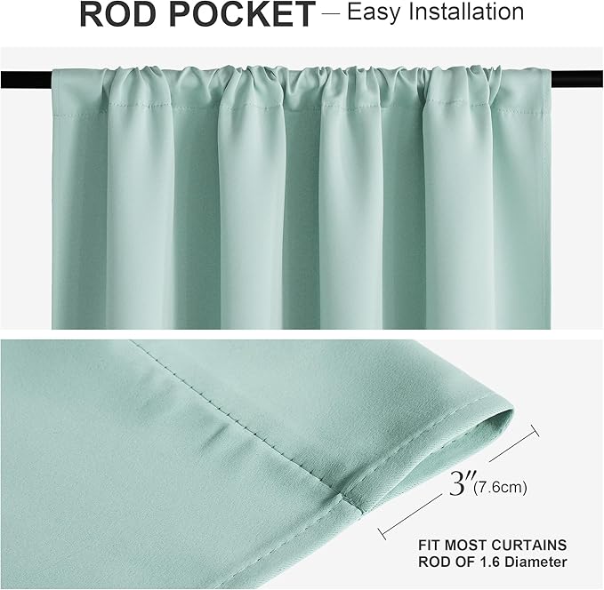 PONY DANCE Aqua Blue Window Curtains 36 inch Length, Thermal Insulated Blackout Kitchen Curtains for Small Window, Short Black Out Drapes for RV Camper(2 Panels Set, Aqua, 42 inches Wide)