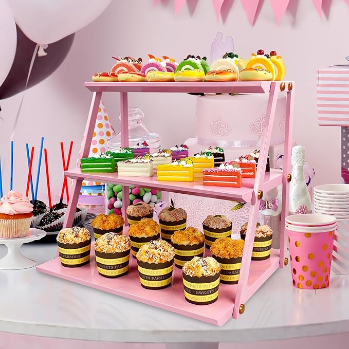 CozyNova 3 tier candy display - Snack holder with snack holder - Multi-functional counter snack and chip holder for stores - Cupcake display stand (Pink)