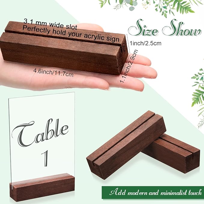 Zonon Wood Place Card Holders - Table Number Stands for Wedding Party Events (Walnut Color, 4.6 x 1.1 x 0.9 Inch)