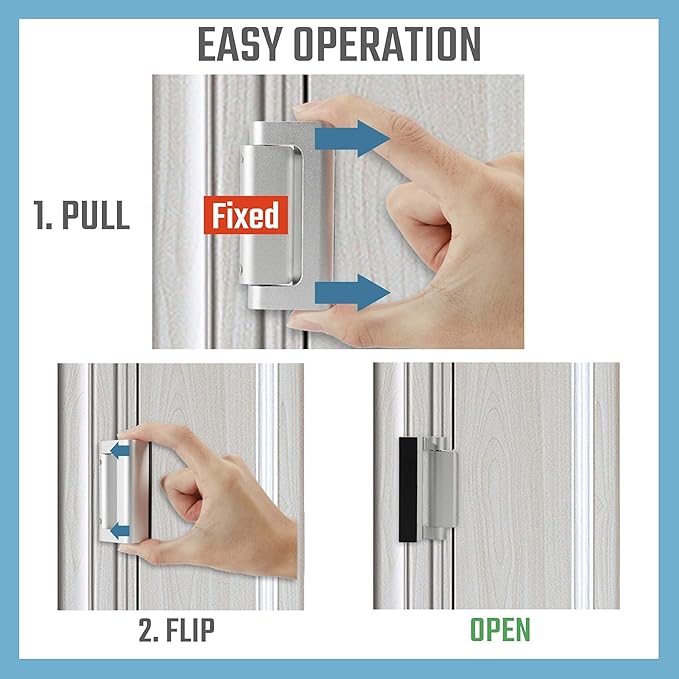 5PACK Home Security Door Reinforcement Lock Childproof, Add High Security to Home Prevent Unauthorized Entry, Aluminum Construction Finish, Frame Lock, Silver
