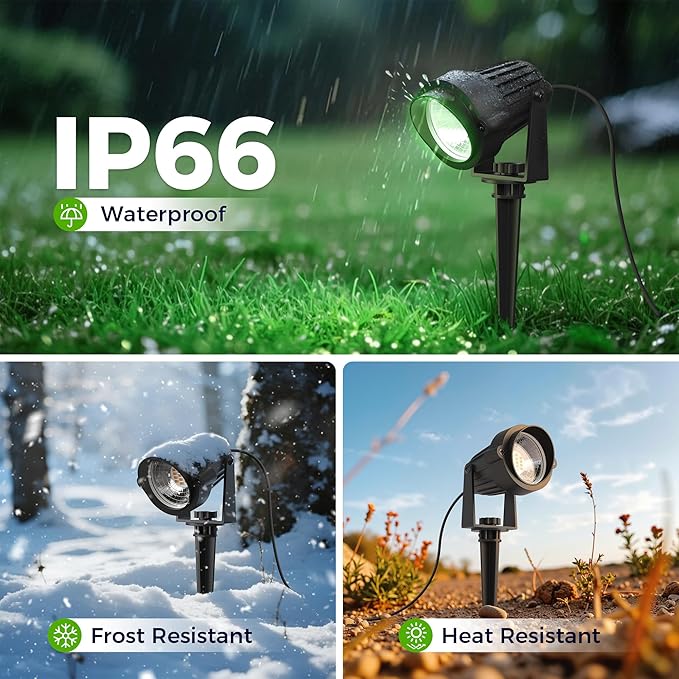 L LOHAS LED Christmas Spotlight Outdoor, Green Spot Lights for Yard, Auto On/Off 5W 120V Landscape Lighting for House, Holiday, Trees, Decoration, 450LM IP66 Waterproof, UL Listed, 2 Pack