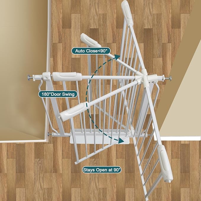 Extra Wide Baby Gate Tension Indoor Safety Gates White Metal Large Pressure Mounted Pet Gate Walk Through Long Safety Dog Gate for The House Doorways Stairs (52.76"-57.48"/134-146CM, White)