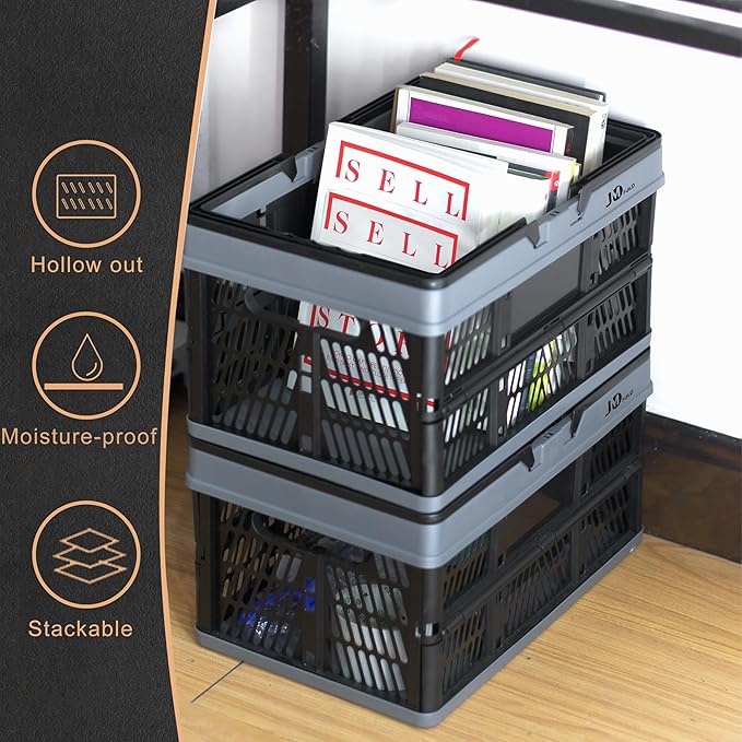 20 L Collapsible Shopping Basket, plastic basket, Basket with Handle, M (Black)