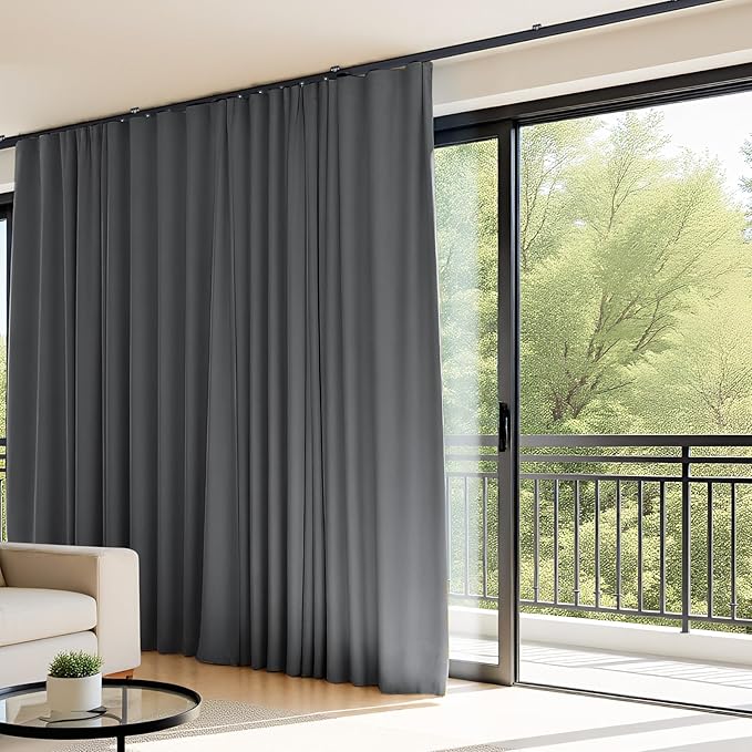 Room Divider Curtains Flexible Ceiling Tracks set Curtain track Ceiling Mount Blackout Curtain for Living Room Bedroom Ceiling Curtain Rod Privacy Dividers Panels W120 x H96 Grey Drape & Black rail