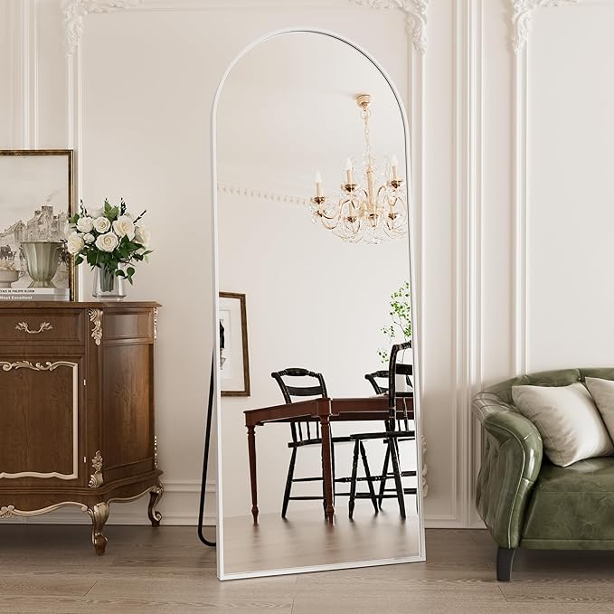 Floor Mirror Arched Full Length Mirrors, 64"x21" Floor Length & Standing Hanging or Leaning & Large Full Body Mirror Wall Mirror for Bedroom, Living Room, Aluminum Frame,White