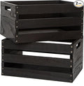 Rustic Vintage Brown Wooden Storage Crates Set, 2 Pack , 16.5 X 12 X 8.3''wood crate box，Handmade Farmhouse Decorative Crate with Handles for Books, Clothes Storage & Display