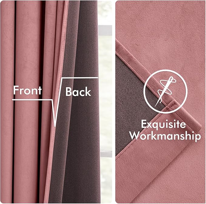 MIULEE Velvet Curtains 90 Inches Long 2 Panels Set for Bedroom, Pinch Pleat Back Tab Luxury Thermal Insulated Pink Living Room Darkening Drapes Pleated Blackout Window Curtains with Hooks, Dusty Rose