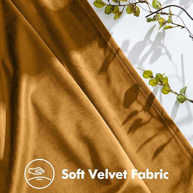 MIULEE Velvet Pinch Pleated Blackout Curtains 108 inches Long, Gold Brown Pleat Design Thermal Insulated Luxury Window Drapes for Living Room Bedroom with Hooks, Set of 2