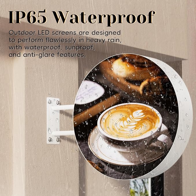 P2.5 Business Round LED Light Box Sign Programmable, Double-Sided Full Color Custom Digital Display Screen, Video, Image, Text Signage Panel Board for Outdoor Storefront Advertising 20"