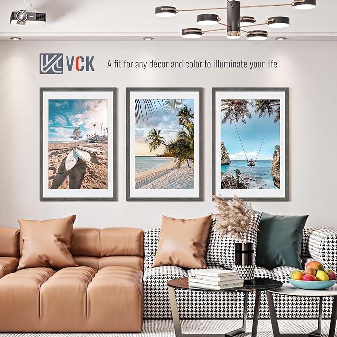 VCK 24x36 Poster Frame 5 Pack - Grey, High-End Wood Picture Frames with Polished Plexiglass, Display 20x30 Photo with Mat or 24x36 without Mat, Art Gallery-Quality, Wall Hanging, Grey