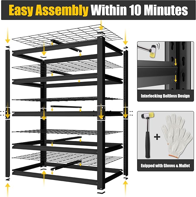 PrimeZone 72" H Heavy Duty Garage Shelving 2500 LBS 5 Tier Storage Shelves Adjustable Industrial Metal Wire Shelf Unit for Garage,Basement,Pantry,Warehouse,Commercial,48" W X 24" D X 72" H 2Pack