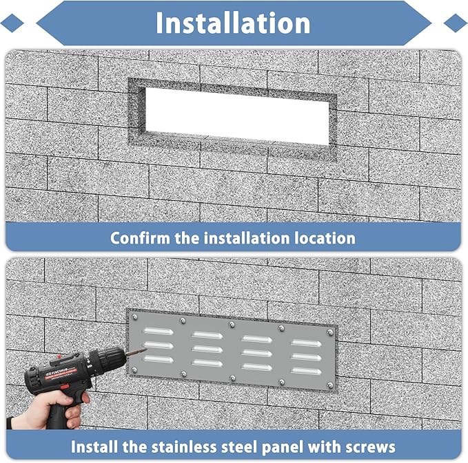 4 Pack Stainless Steel Venting Panel for Grill Accessory Stainless Steel Vent Cover Grill Vent for Masonry Fire Pits Outdoor Kitchen Vent, 15" by 4-1/2"