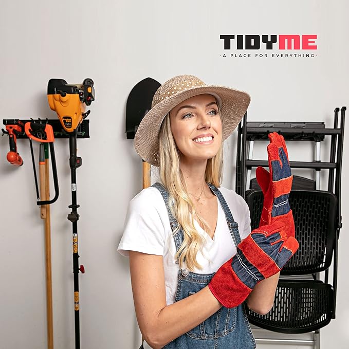 TIDYME Garage Wall Organizer | 64" Heavy-Duty Tool Storage Rack | Adjustable Double-Layer Hooks | 400 lbs Capacity | Carbon Steel Wall Mount Holder for Shovels, Rakes, Ladders & Power Tools