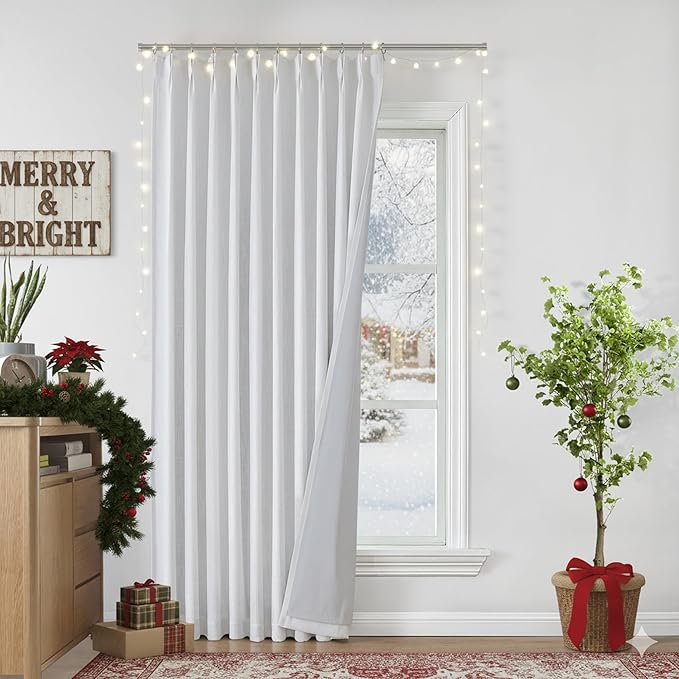 Vision Home White Pinch Pleated Full Blackout Curtains 60 inch Wide Thermal Insulated Window Panels 95 inch for Living Room Bedroom Room Darkening Pinch Pleat Drapes with Hooks Back Tab 60" Wx95 Lx1