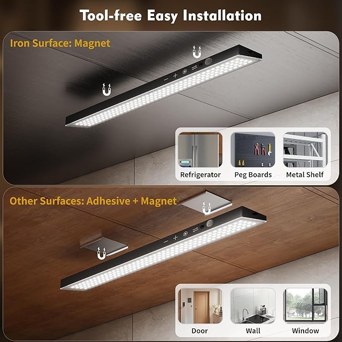 160LEDs Touch-Control Under Cabinet Lighting w/4000mAh Battery, Cordless Motion Sensor Under Counter Lights for Kitchen, Magnetic Rechargeable Closet Lights - 1Pack/Black, 2025 Fall
