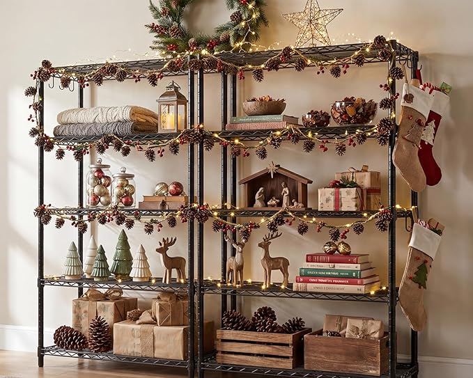 PrimeZone Wire Metal Storage Shelves - 5 Tier Adjustable NSF-Certified Heavy Duty Garage Shelving Unit Organizer Rack, Steel Utility Shelf for Kitchen, Pantry, Closet, 35.5" W x 14" D x 72" H, Black