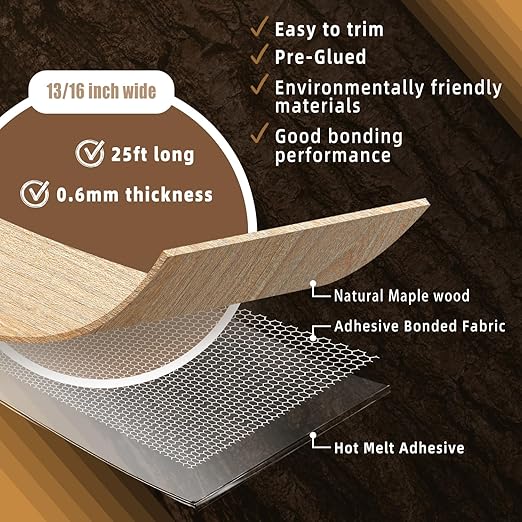 GSCIT Club Maple Edge Banding, 13/16 inch x 25ft roll of Veneer Edge Banding -Pre-glued Flexible, Real Wood Tape Banding for Cabinet Repair Furniture Restoration