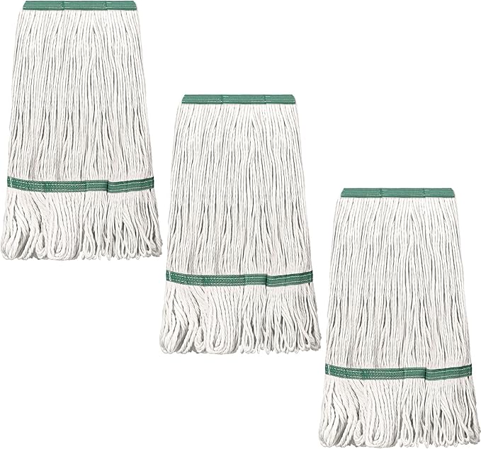 6 Pack Heavy Loop End Cotton String Mop Head Heavy Duty Mop Head Commercial Refills Mop Head Replacement for Home Industrial Commercial Floor Cleaning(White, Green)