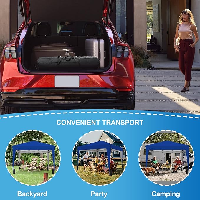 SANWAY 10x10 Pop up Canopy Tent, One-Button, Outdoor Instant Canopy Protable for Events, Camping, Parties, Vendor, Beach Tent - Blue