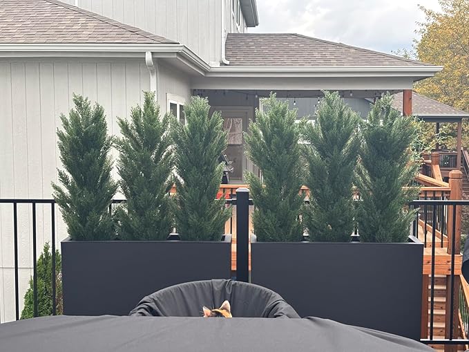 THE BLOOM TIMES 4ft Topiary Trees Artificial Outdoor Set of 2, UV Resistant Faux Cedar Pine Cypress Bushes & Shrubs, Fake Plants for Front Porch Outside Planter Patio Christmas Decor 4 Foot Tall