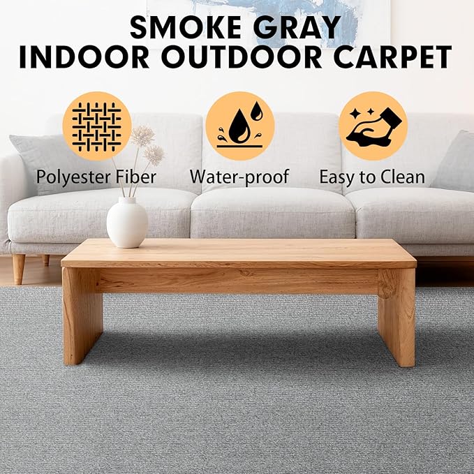 Marine Carpet,5 FT x 15 FT Smoke Gray Indoor Outdoor Carpet 0.2" Thick Boat Carpet with Water-Proof TPE Backing, Non-Slide Outdoor Marine Carpet Roll for Home, Patio, Porch, Deck