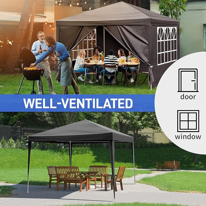10x10 FT Party Tent, Outdoor Wedding Tents for Parties, Canopy Event Tent with 4 Removable Sidewalls, Waterproof Gazebo Shelter for Birthday Parties, Weddings, BBQs & Events (10X10FT-4Sides Black)