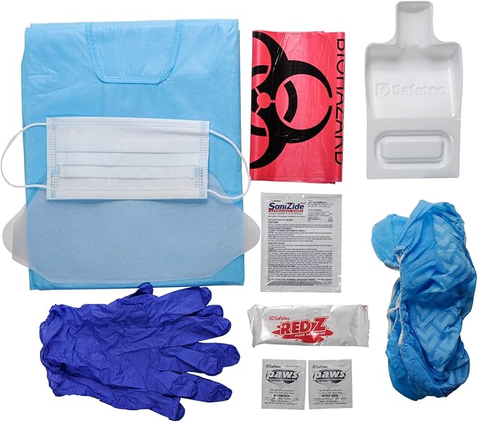 MFASCO Bodily Fluid Cleanup & Protection Combo Kit - Deluxe Bio Bag, First Responder Supplies - OSHA Compliant Bloodborne Pathogens Cleanup - Disposable Resealable Bag - USA Assembled - Spill Clean Up