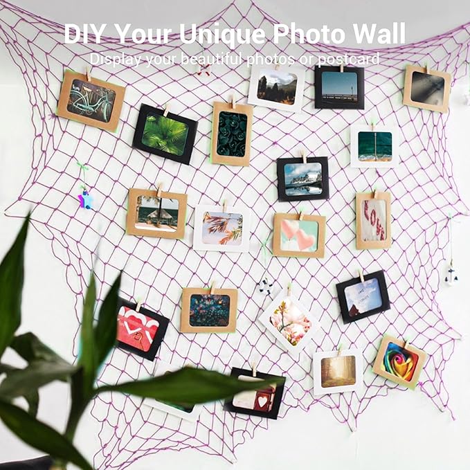 2 Pack Fish Net Decorations - 80x40 Inch Purple Fishing Net Decor for Under The Sea Hawaiian Beach Themed Party, 3mm Thick Natural Cotton Versatile Nautical Netting for Wall Table Halloween Decor
