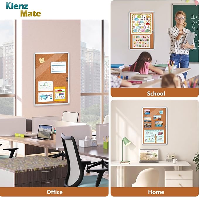 36"x24" Enclosed Cork Bulletin Board Tamper-Proof Dispaly Case,Brown Fabric&Aluminium Frame,Shatter Resistant Lockable Bulletin Board with Clear Acrylic Door for School,Office,Mall,Community,Hospital