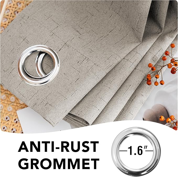 H.VERSAILTEX Linen Blackout Curtains 54 Inches Long 100% Absolutely Blackout Thermal Insulated Textured Linen Look Curtain Draperies Anti-Rust Grommet, Energy Saving with White Liner, 2 Panels, Stone
