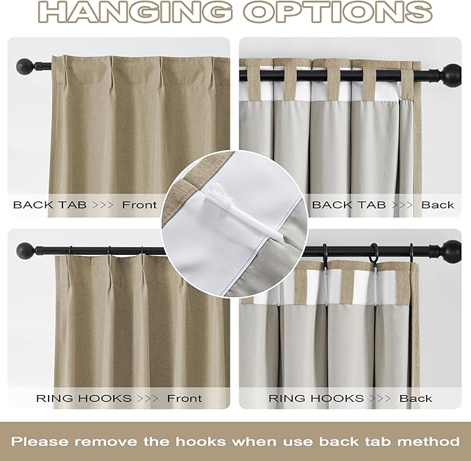 DUALIFE 104 Inch Linen Taupe Blackout Curtains for Bedroom,Pinch Pleated Custom Length Rustic Track System Full Black Out Thermal Insulated Back Tab Drapes for Living Room 2 Panels W40xL104