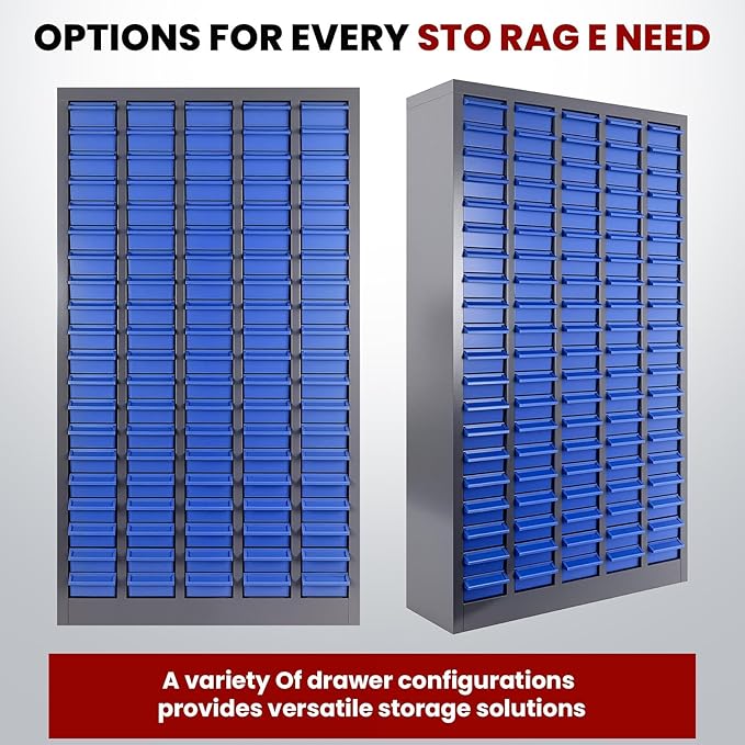 Nut and Bolt Storage Cabinet with ABS Drawer,Steel Small Parts Storage Organizer,46" H X 9" D X26 W Screw Organization for Garage Hardware,Nails,Fastener,Bolts,Nuts,and More (100 ABS Drawers)