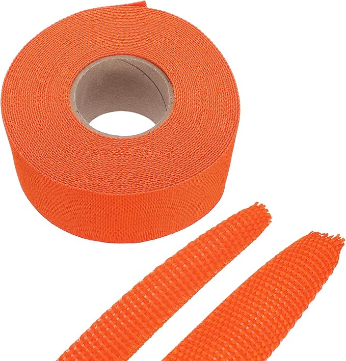 MECCANIXITY Braided Cable Sleeves Heat Shrinkable Fabric Sleeving, 1 9/16" 40ft Orange 2:1 Ratio Heat Shrinkable Cord Protector for Harness Cable, Network Cable Protection, Cable Management