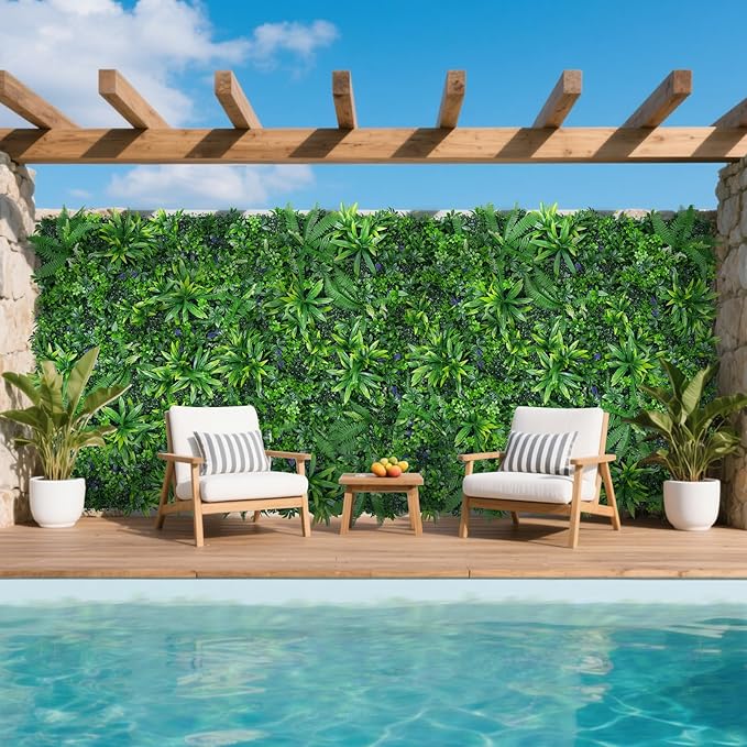 Grass Wall Panels Set of 6, Artificial Hedge Panels Greenery Wall, UV Protected Faux Grass Backdrop Privacy Fence Screen, Greenery Wall for Outdoor Indoor Garden Birthday Wedding Decor