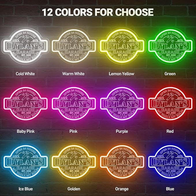 Custom Garage Neon Sign with Name, Personalized LED Garage Light for Men, Custom Home Garage Mechanic Shop Car Repair Man Cave Auto Workshop Wall Decor, Auto Workshop, Gift for Dad, Husband, Birthday