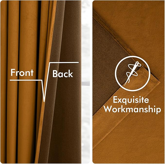 MIULEE Velvet Curtains 84 Inches Long 2 Panels Set for Bedroom, Pinch Pleat Back Tab Luxury Thermal Insulated Living Room Darkening Drapes Pleated Blackout Window Curtains with Hooks, Golden Brown