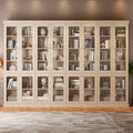 Vyre 70.8" Tall Brown Bookshelf with Glass Doors, Farmhouse Modular Bookcase with 6-Tier Adjustable Shelves, Large Storage Cabinet for Home Office, Living Room, Set of 4