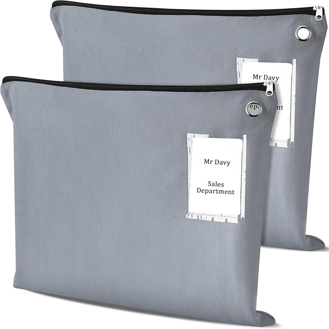 2 Pcs Interoffice Mailer Canvas Transit Sack Zipper Bag 18" x 14" Large Zipper Pouch with Grommet Interoffice Mail Bag (Gray)