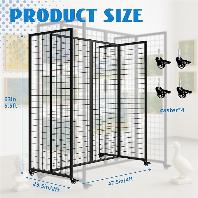 Grid Wall Panels, Grid Wall with Wheels,4x5.5Ft Gridwall Panel Display Stand,Sturdy Art Display Panels, Grid Display Stand, Black