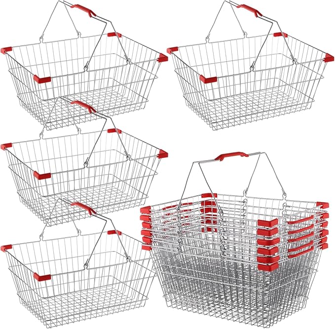 10 PCS Metal Shopping Baskets, Iron Shopping Basket with Handles, Small Market Basket, Versatile Storage, Portable Wire Shopping Baskets for Retail Stores, Grocery Stores, Flea Markets