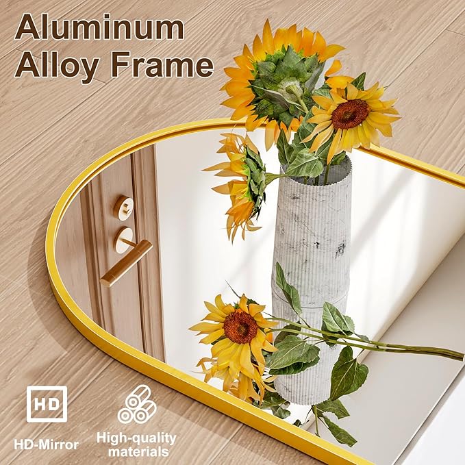 Full Length Door Mirror, Wall Mounted Wall & 48 “X14” Arched Behind Door Mirrors, Full Length Mirror for Use in Living Rooms, Rooms, Bedrooms, Cloakrooms, etc. (Gold)