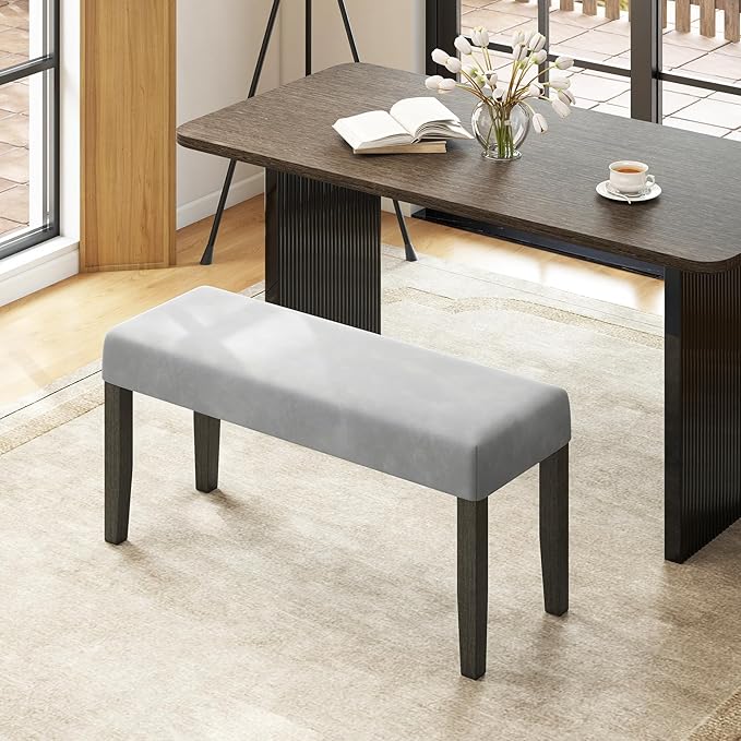 Giantex 42" Upholstered Dining Bench with Velvet Padded Seat, Rubber Wood Legs, 800 Lbs Capacity, Entryway Bench for Bedroom End of Bed, Dining Room, Hallway, Living Room, Kitchen (Grey, 1-Pack)