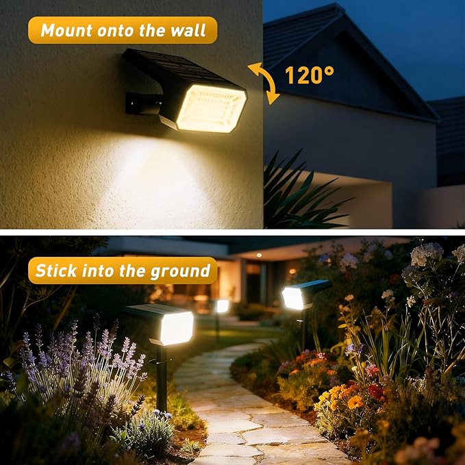 Solar Spot Lights Outdoor Waterproof IP65, [12 Pack/100 LED/4 Modes] Solar Landscape Spotlights, Auto On/Off High Lumens Spot Lights for Outside Yard Garden Pathway(Warm White)