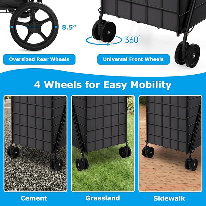 Goplus Folding Shopping Cart for Groceries, Upgraded Jumbo Grocery Cart with Waterproof Liner, 32 Gallon Capacity, 360° Rolling Swivel Wheels and Double Basket, Heavy Duty Foldable Utility Cart