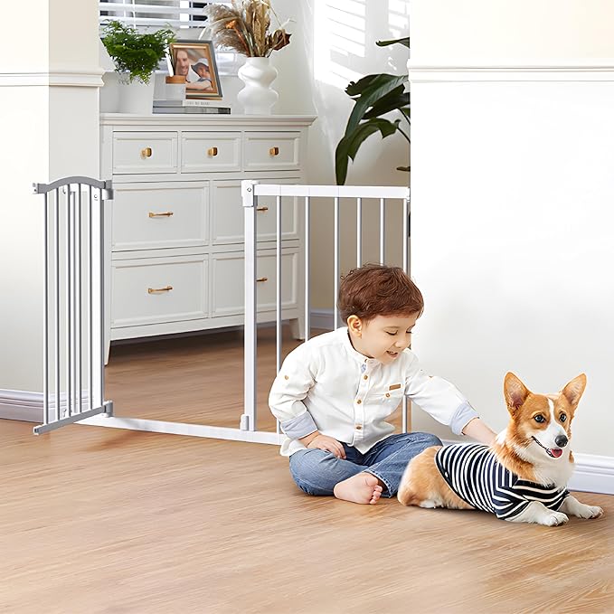 Great Gates Pet Gate - Durable Steel Gate for Stairs - Self-Closing Door & 2-Step Child Proof Lock - Wall-Friendly Dog Gates for Doorways (Fits Most) - 29.8"- 47.5", 34” Tall
