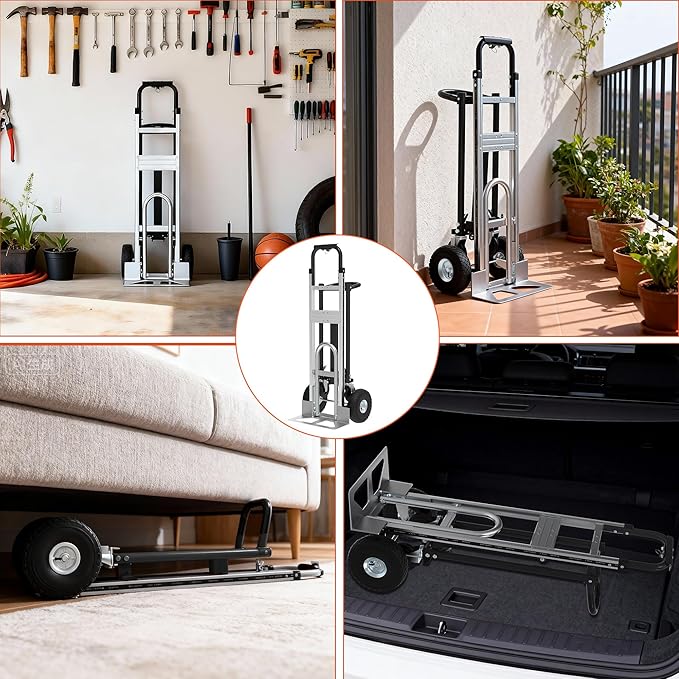 Aluminum Convertible Hand Truck, 800lbs 3 in 1 Folding Dolly Cart Lightweight Frame,Heavy Duty Industrial Platform Cart Handtruck for Construction, Logistics, Shopping, Home, Office Moving (Black)