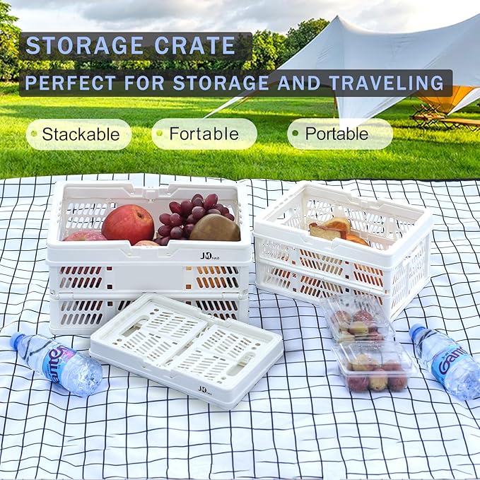 20 L Collapsible Shopping Basket, plastic basket, Basket with Handle, M (White)