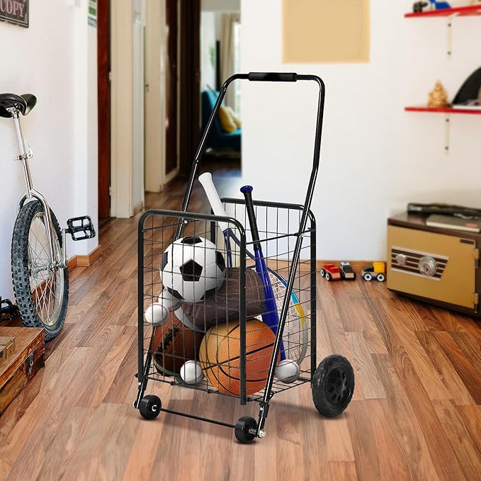 DWVO Folding Shopping Cart with Wheels, Rolling Foldable Grocery Cart for Seniors, Portable Collapsible Utility Cart for Shopping Groceries Laundry Stair Climbing Storage