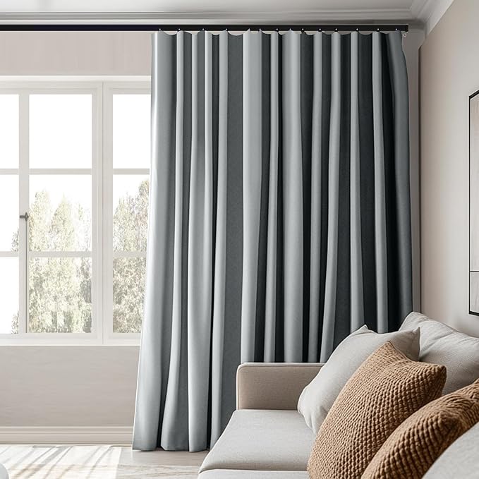 Room Divider Curtains Total Blackout Privacy Curtain Panel Room Thermal Insulated Noise Reduction Curtains for Bedroom Window Living Room Ceiling Track Curtain W 15 ft × H 7 ft Grey