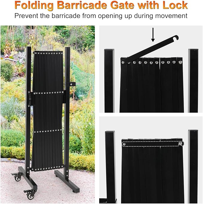 SMONTER Expandable Barricade Gate, 129" Metal Safety Barrier Gate with Casters, Accordion Garden Yard Fence Portable Dog Gates with Latch Indoor Outdoor